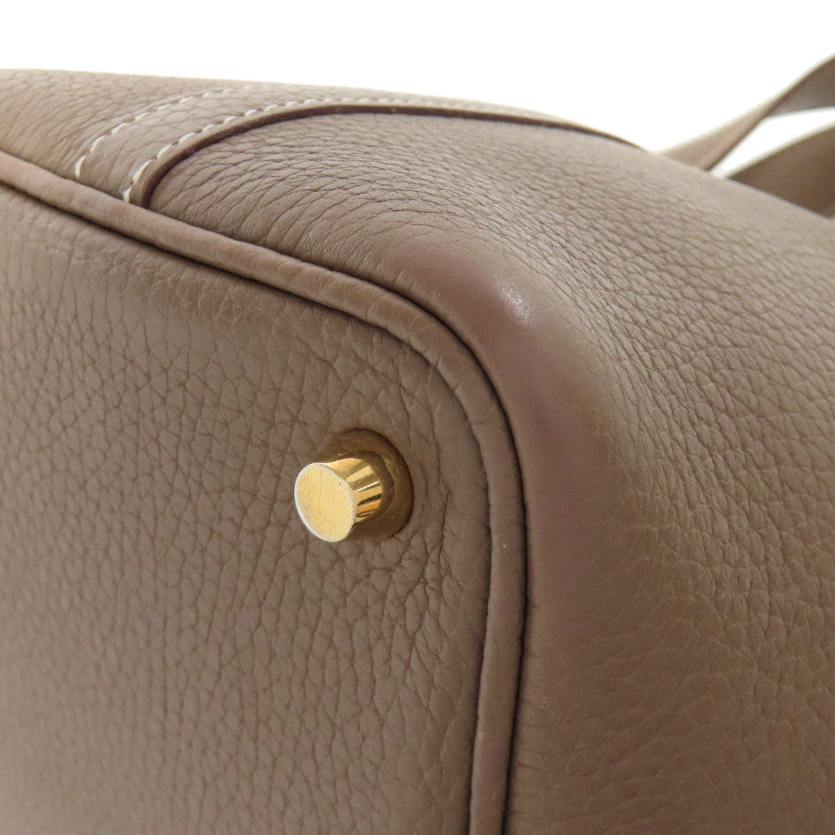 HERMES Handbag Taurillon Clemence Brown Picotin Lock PM Etoupe Gold Metal