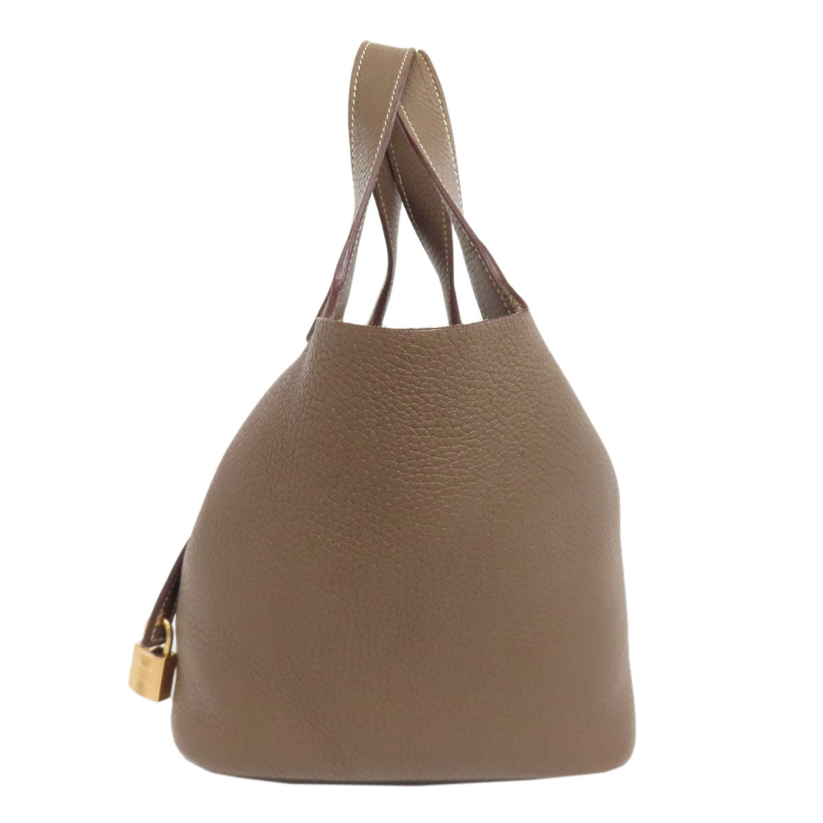 HERMES Handbag Taurillon Clemence Brown Picotin Lock PM Etoupe Gold Metal