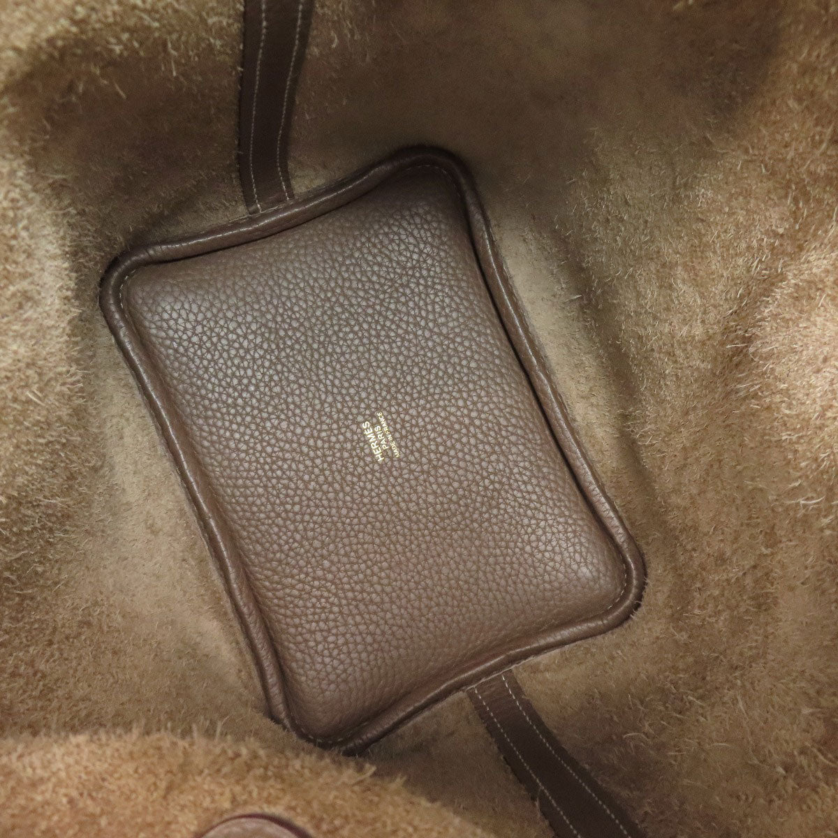 HERMES Handbag Taurillon Clemence Brown Picotin Lock PM Etoupe Gold Metal
