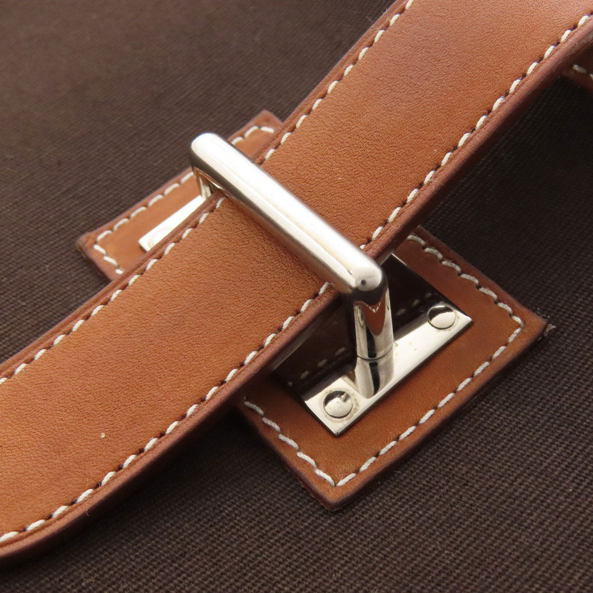 HERMES Shoulder Bag Toile Officier, Calfskin Brown Buenaventura SilverMetal Women Used