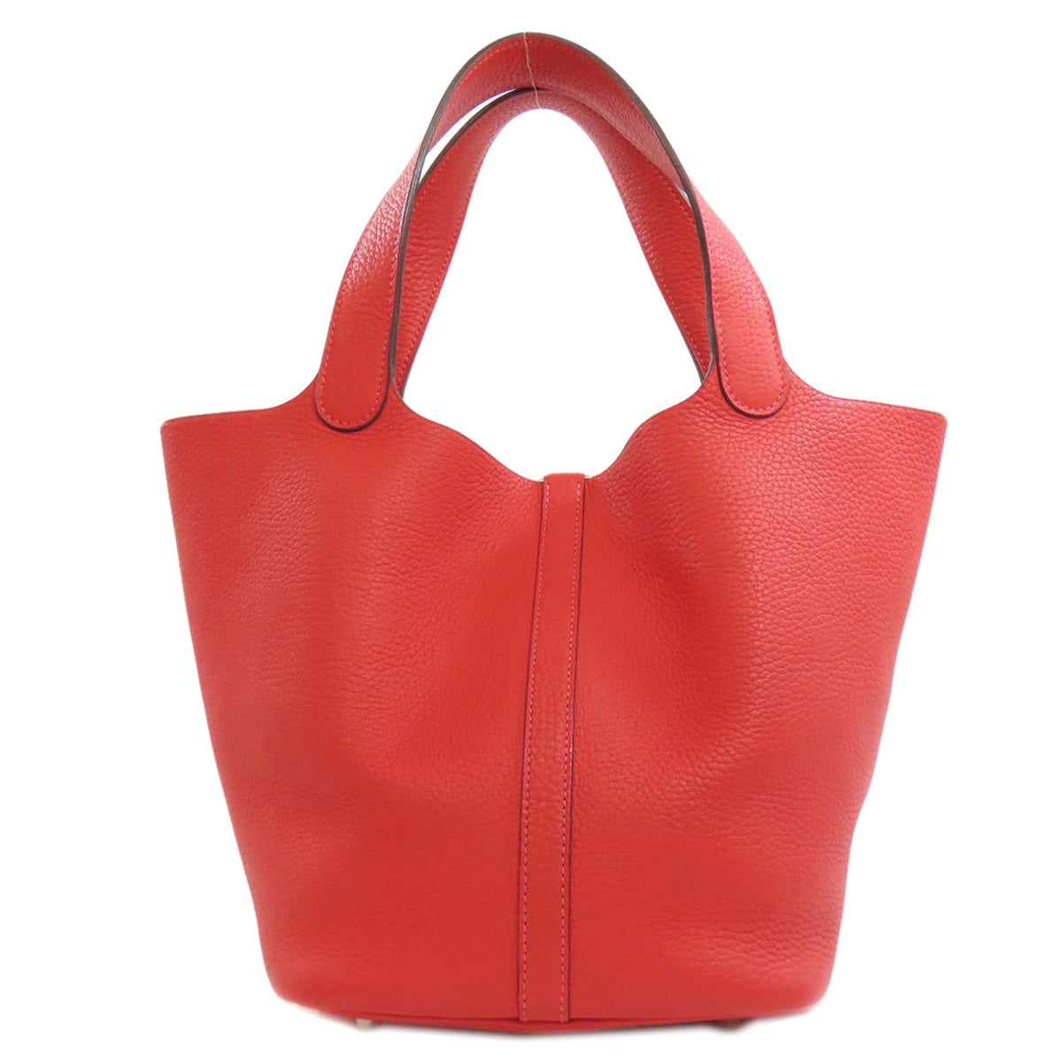 HERMES Handbag Taurillon Clemence Red Picotin Lock MM SilverMetal