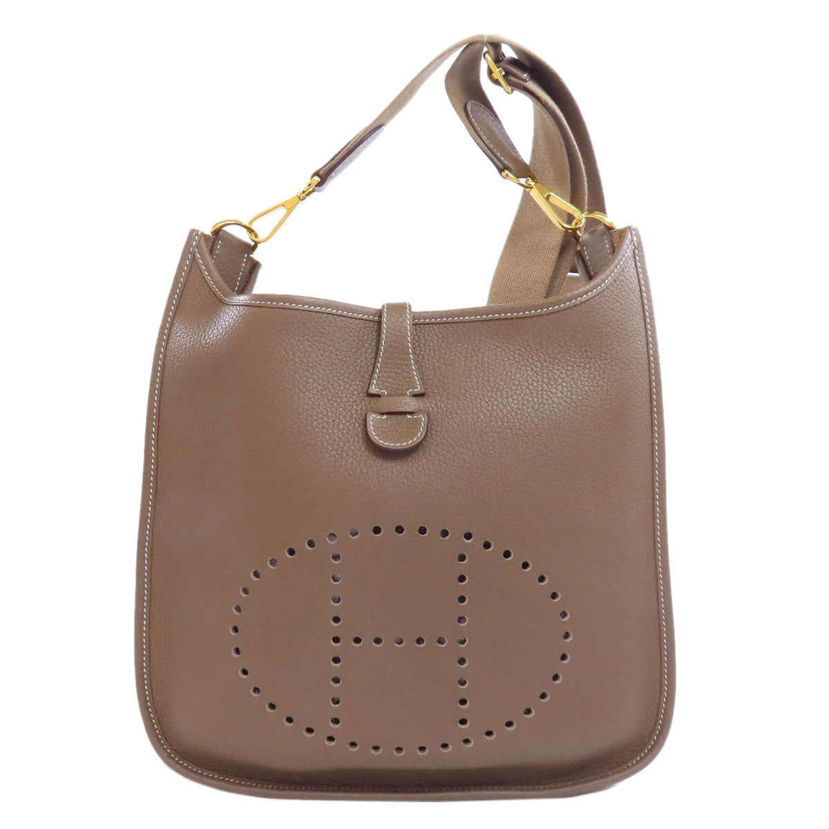 HERMES Shoulder Bag Taurillon Clemence beige Evelyn 3 PM Etoupe Gold Metal Women Used