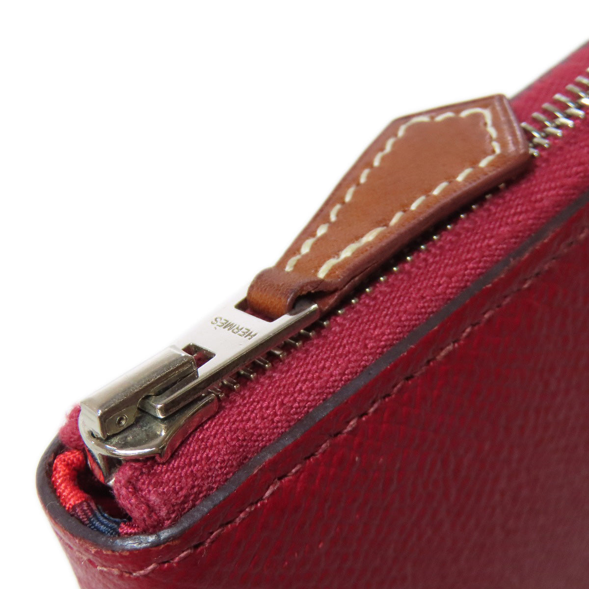 HERMES Long Wallet Purse Epsom Red Azap Silk In Long Silver Metal
