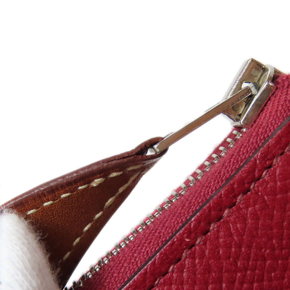 HERMES Long Wallet Purse Epsom Red Azap Silk In Long Silver Metal