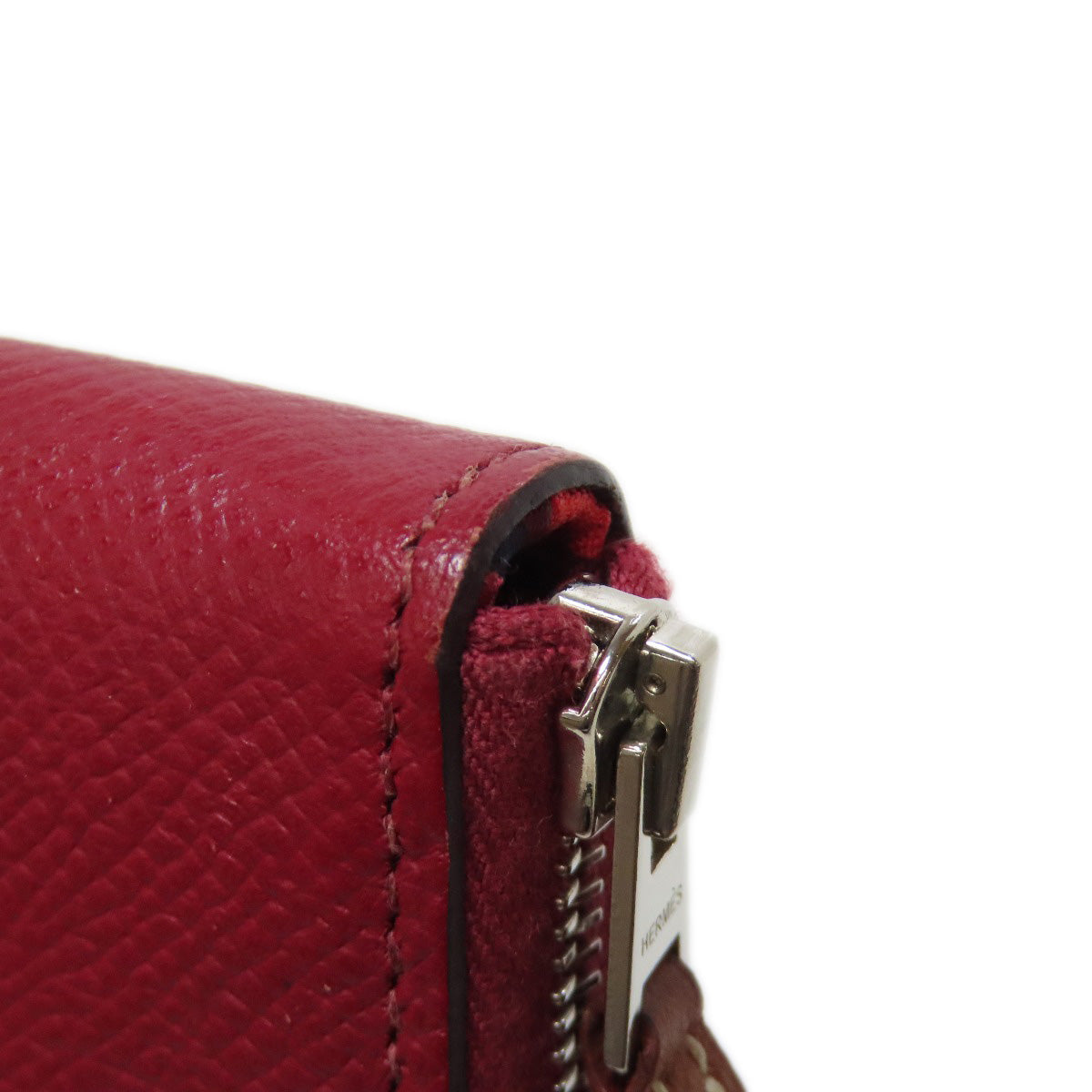 HERMES Long Wallet Purse Epsom Red Azap Silk In Long Silver Metal