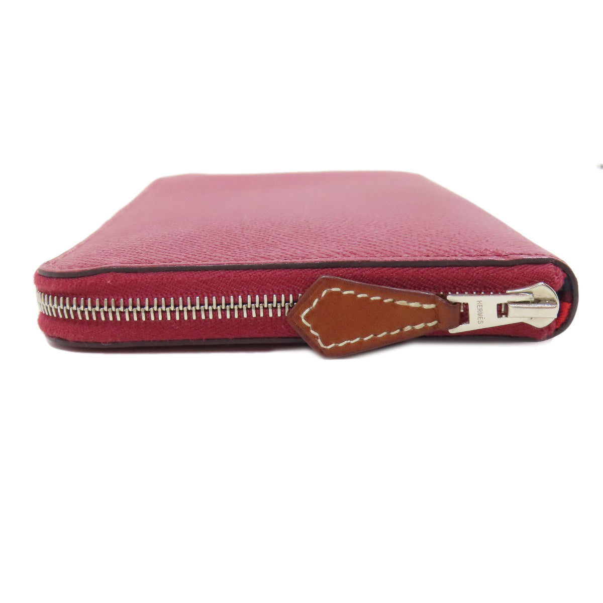 HERMES Long Wallet Purse Epsom Red Azap Silk In Long Silver Metal