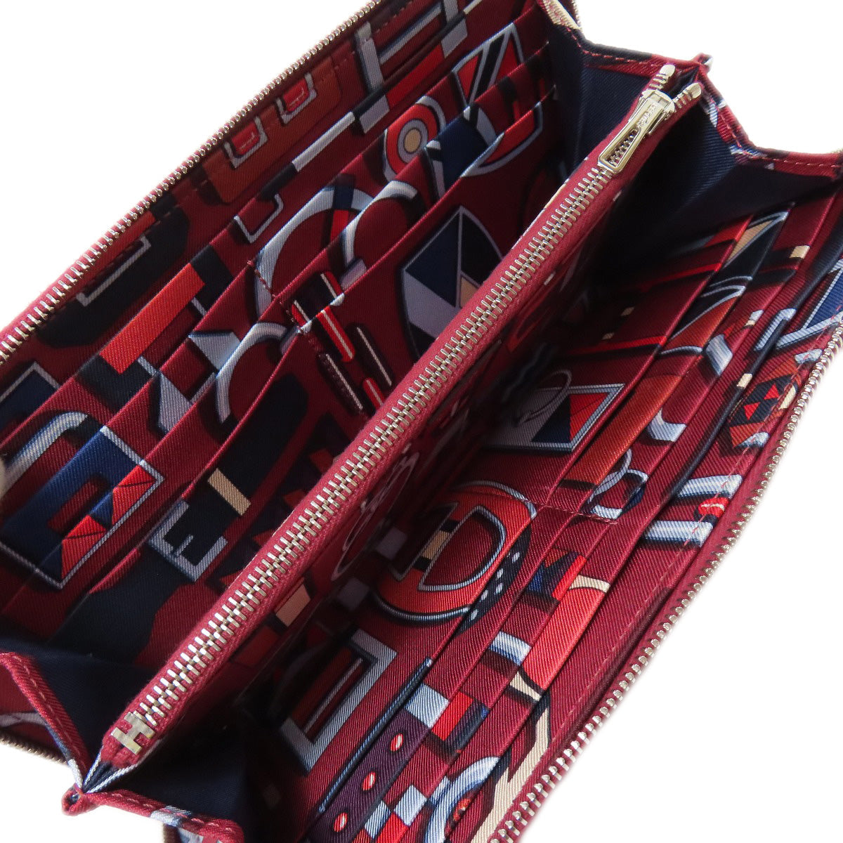 HERMES Long Wallet Purse Epsom Red Azap Silk In Long Silver Metal