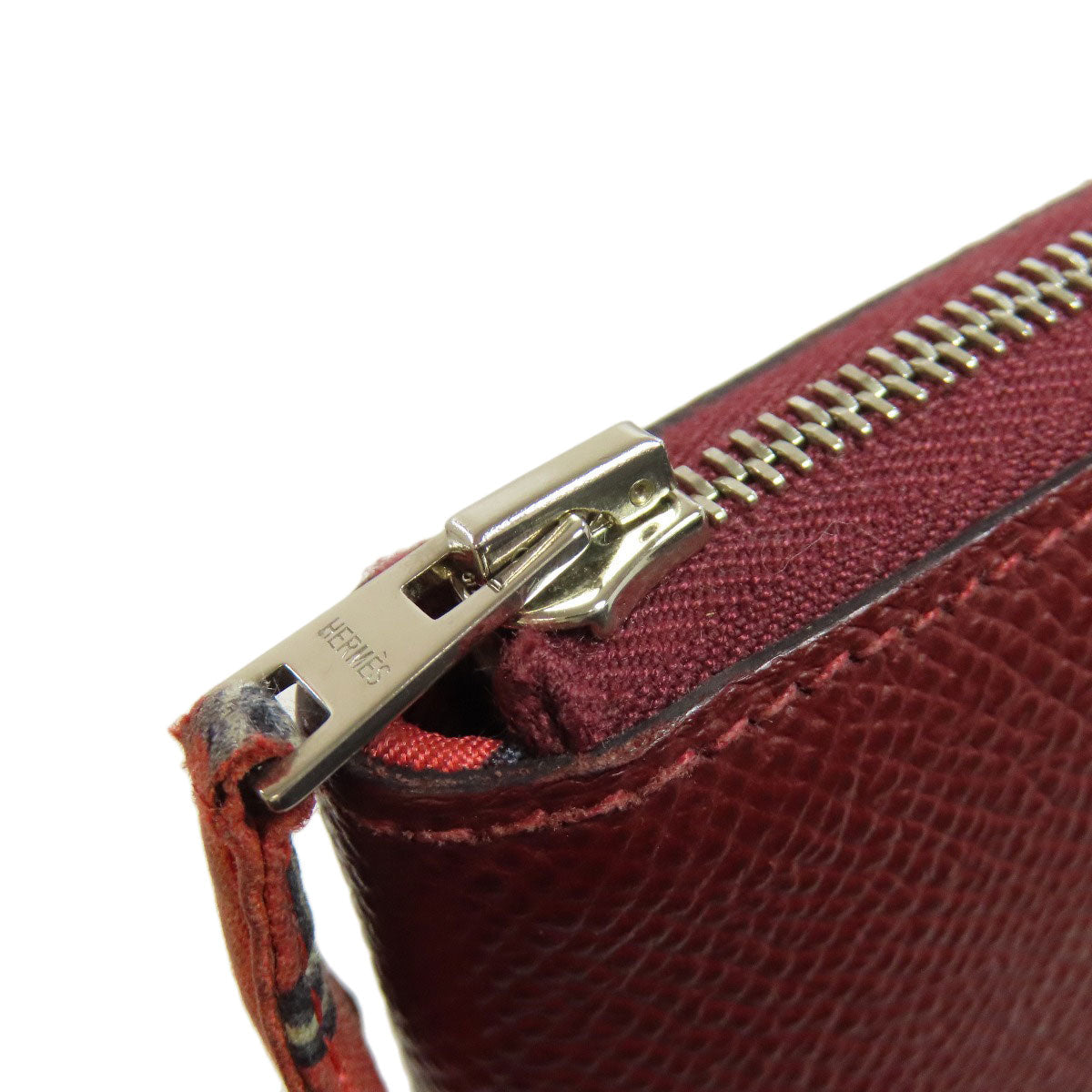 HERMES Long Wallet Purse Epsom Red Azap Silkin Silver Metal