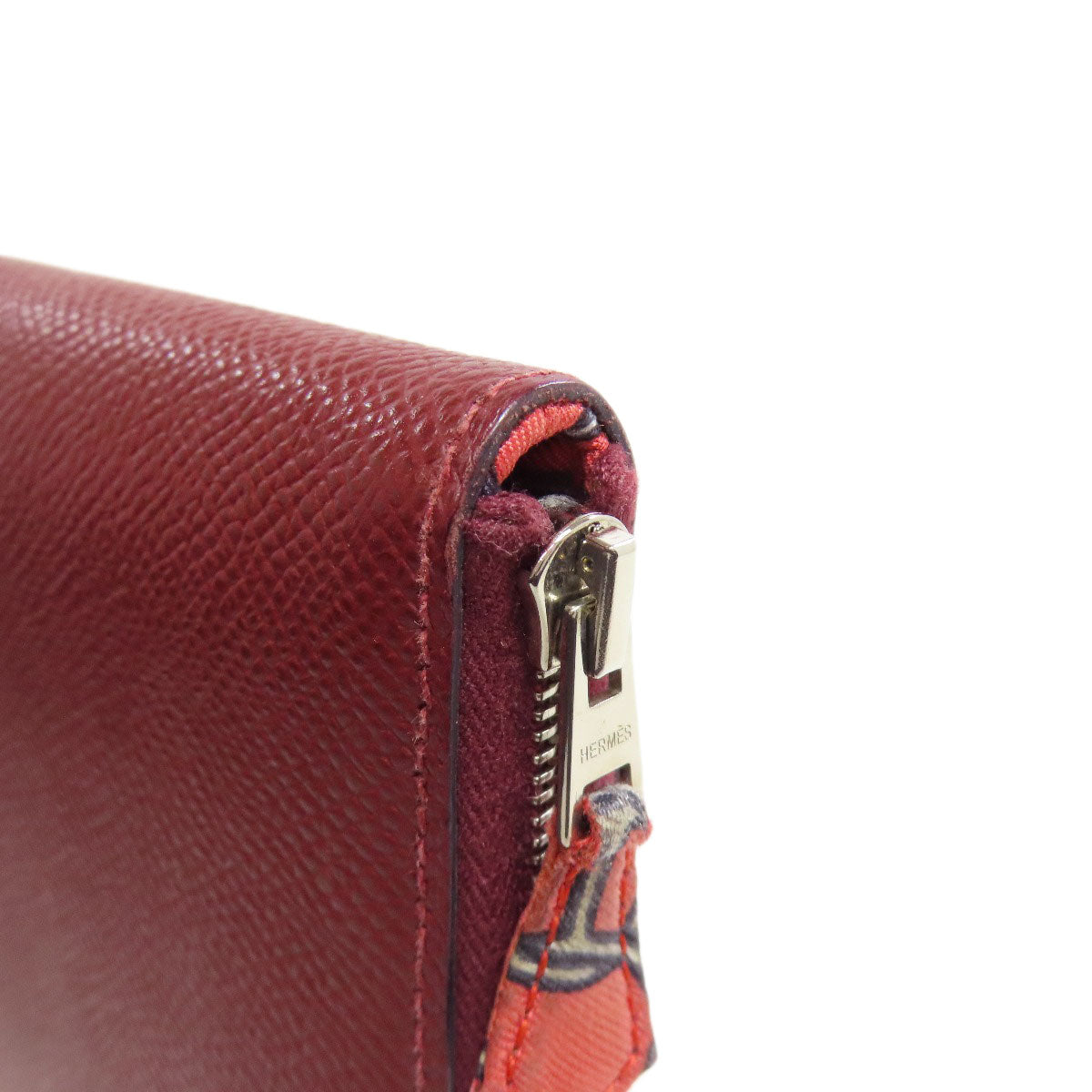 HERMES Long Wallet Purse Epsom Red Azap Silkin Silver Metal
