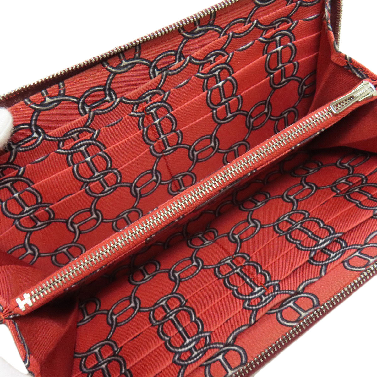 HERMES Long Wallet Purse Epsom Red Azap Silkin Silver Metal