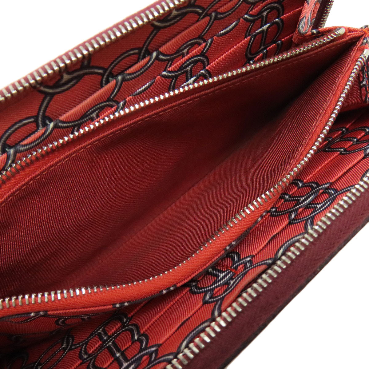 HERMES Long Wallet Purse Epsom Red Azap Silkin Silver Metal