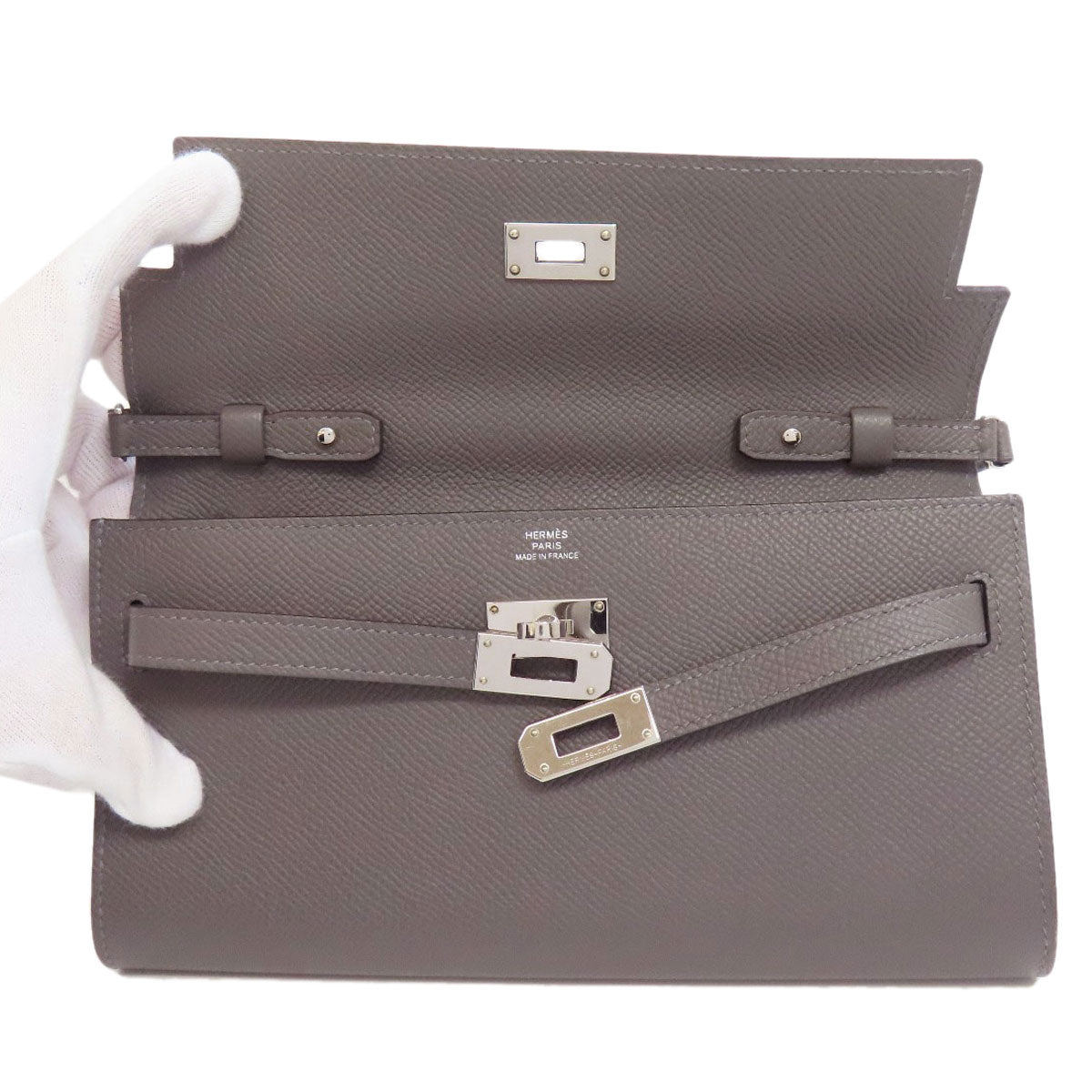 HERMES Long Wallet Purse Epsom gray Kelly To Go SilverMetal Women Used