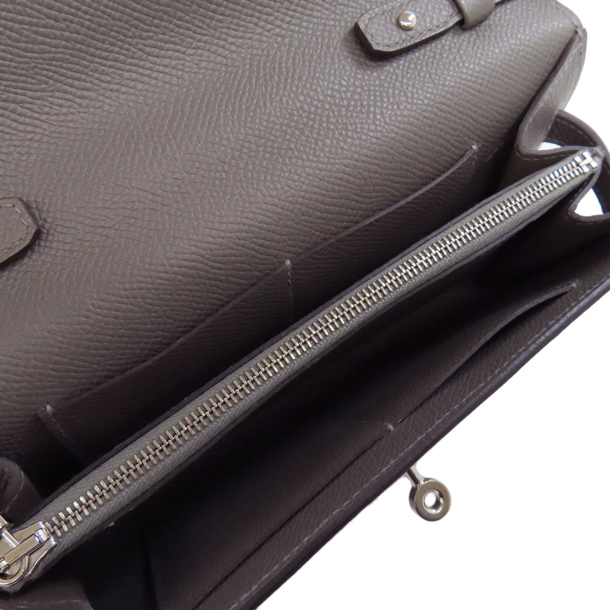 HERMES Long Wallet Purse Epsom gray Kelly To Go SilverMetal Women Used