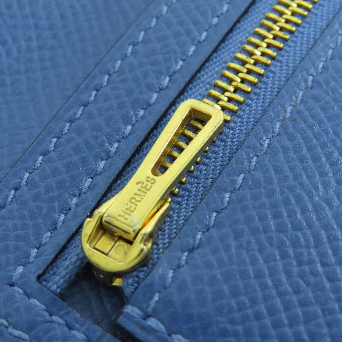 HERMES Long Wallet Purse Epsom blue Bearn Soufflet Gold Metal