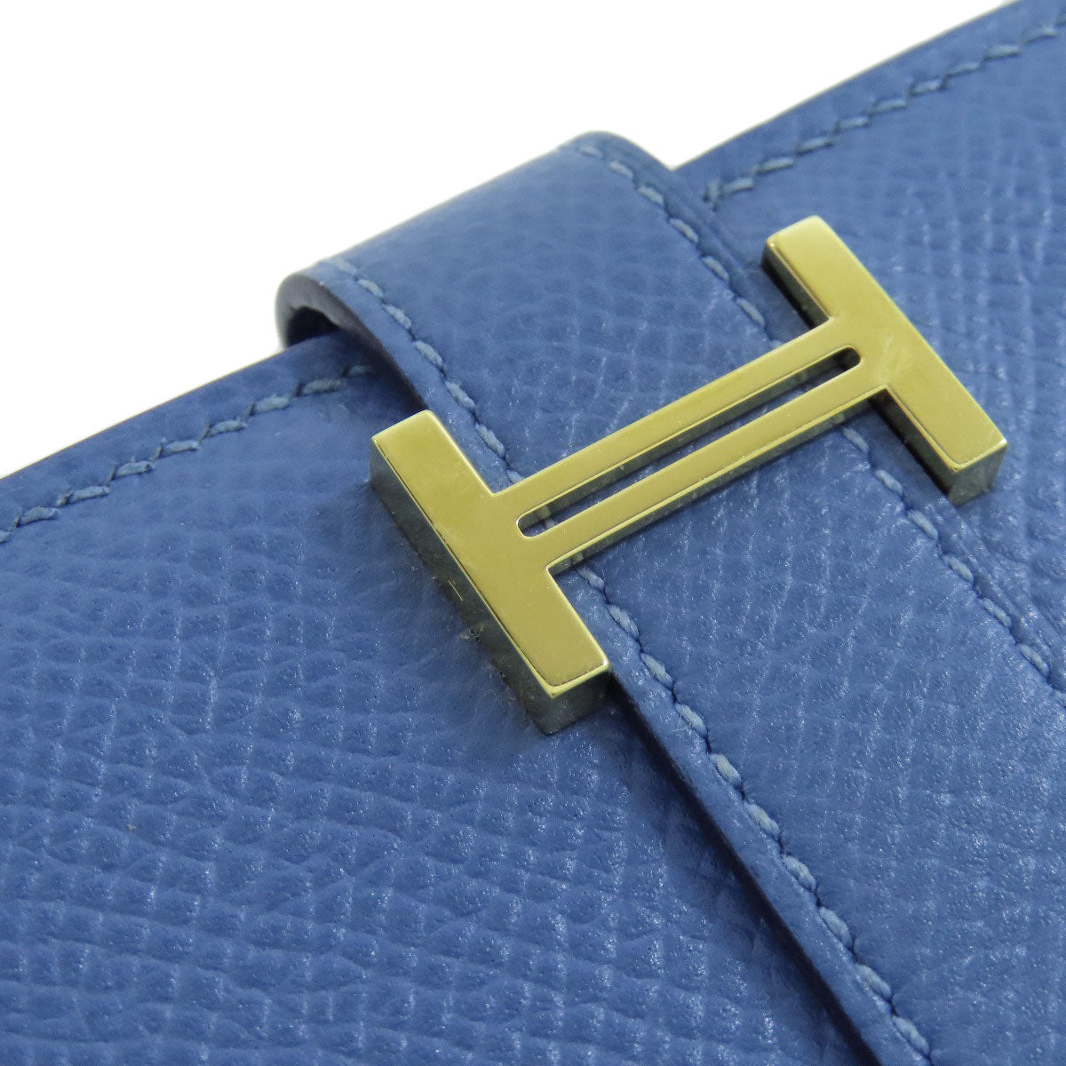 HERMES Long Wallet Purse Epsom blue Bearn Soufflet Gold Metal