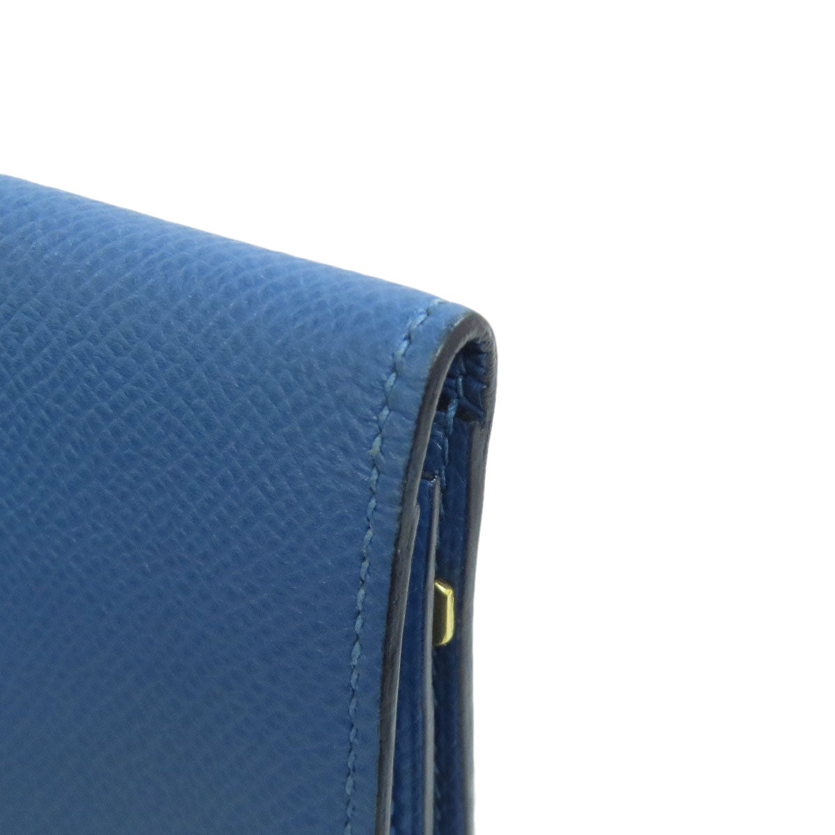 HERMES Long Wallet Purse Epsom blue Bearn Soufflet Gold Metal