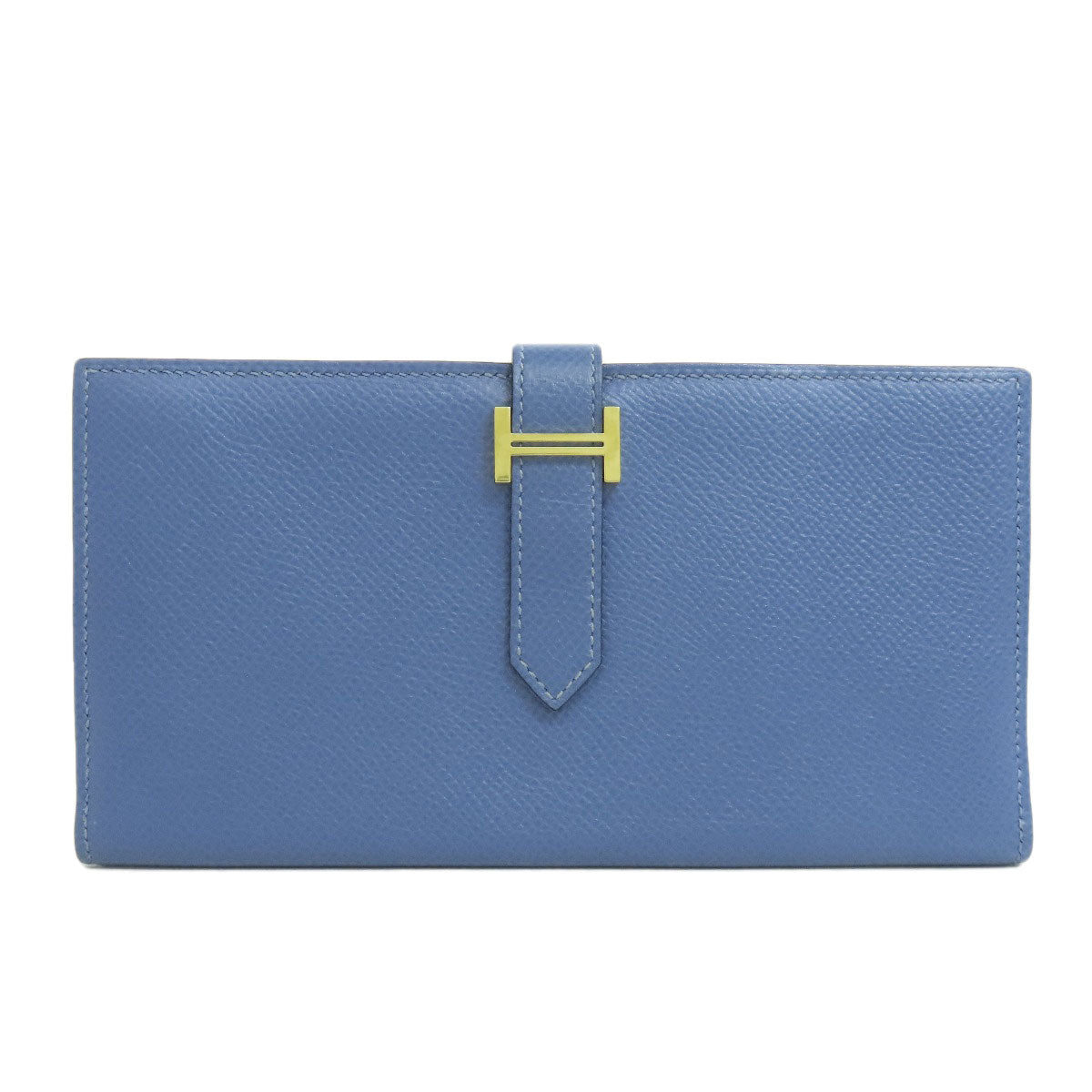 HERMES Long Wallet Purse Epsom blue Bearn Soufflet Gold Metal