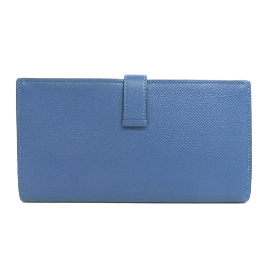 HERMES Long Wallet Purse Epsom blue Bearn Soufflet Gold Metal
