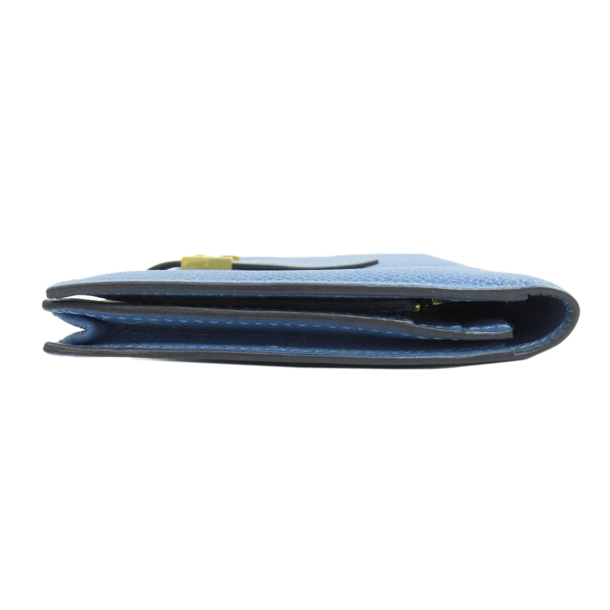 HERMES Long Wallet Purse Epsom blue Bearn Soufflet Gold Metal