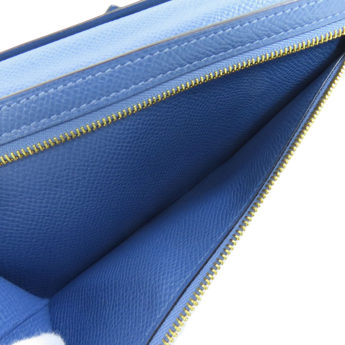 HERMES Long Wallet Purse Epsom blue Bearn Soufflet Gold Metal