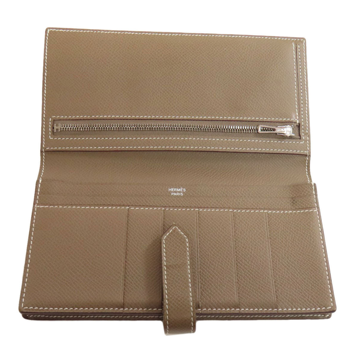 HERMES Long Wallet Purse Epsom beige Bearn soufflet etope SilverMetal