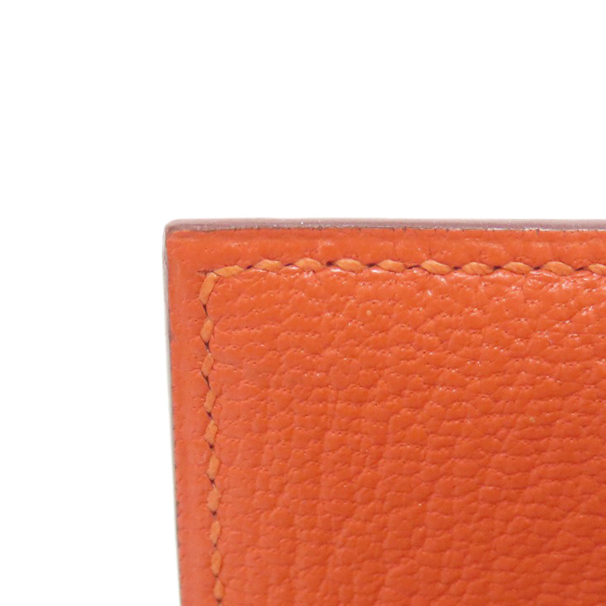 HERMES Long Wallet Purse Shave Orange Bearn Soufflet Silver Metal Women Used