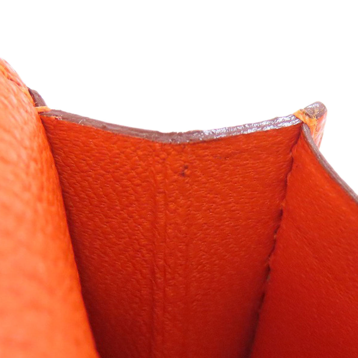 HERMES Long Wallet Purse Shave Orange Bearn Soufflet Silver Metal Women Used