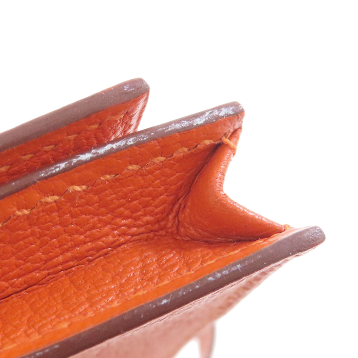 HERMES Long Wallet Purse Shave Orange Bearn Soufflet Silver Metal Women Used