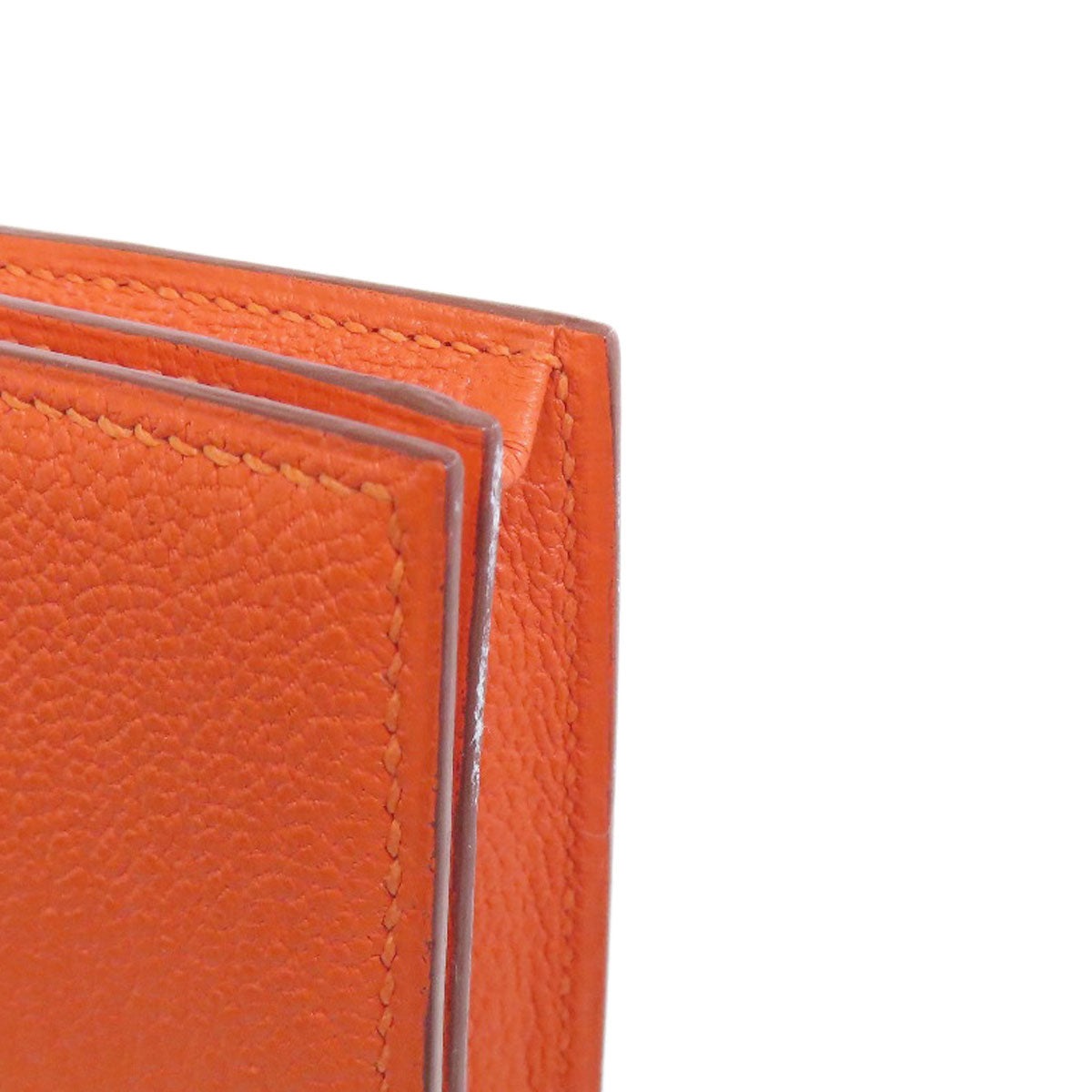 HERMES Long Wallet Purse Shave Orange Bearn Soufflet Silver Metal Women Used
