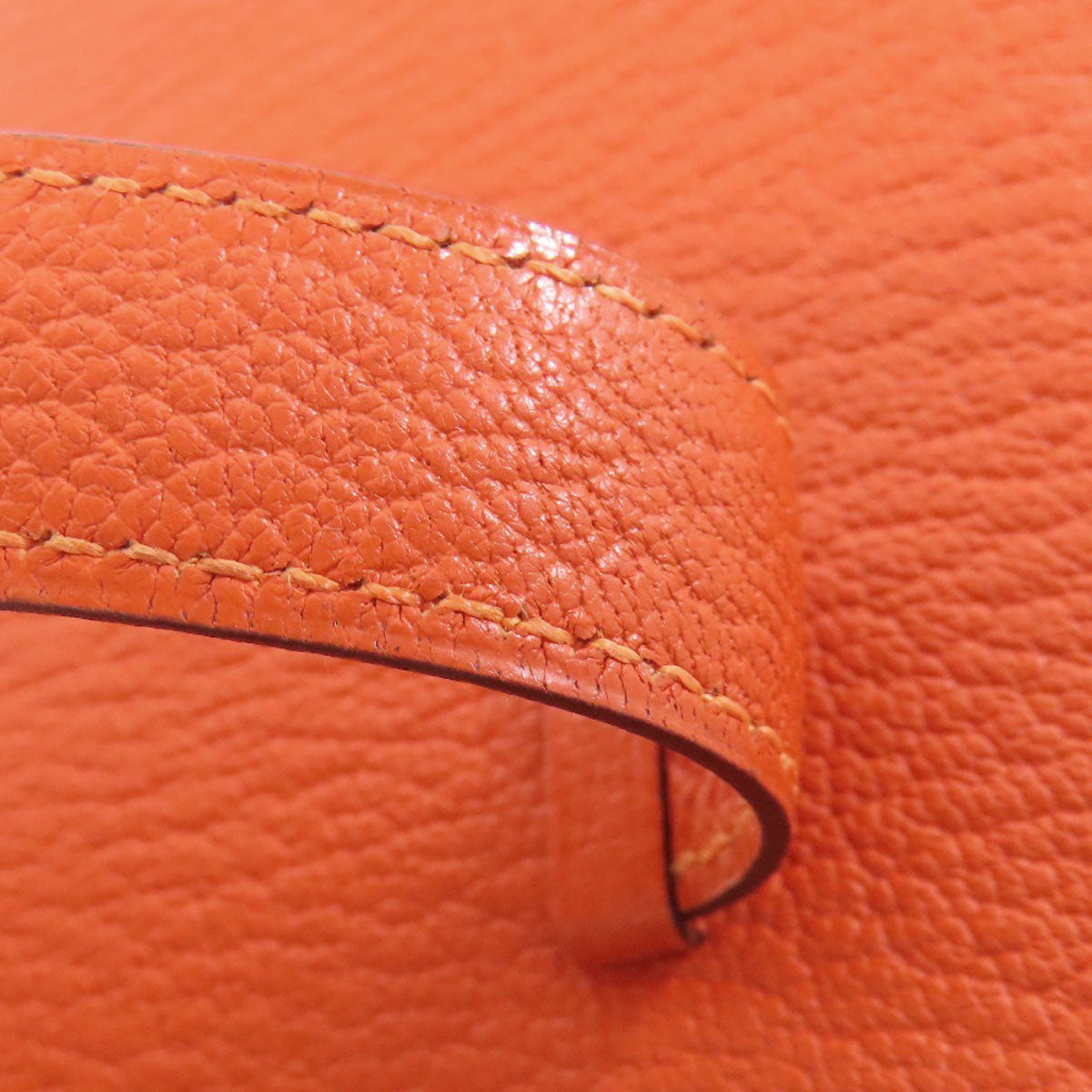 HERMES Long Wallet Purse Shave Orange Bearn Soufflet Silver Metal Women Used