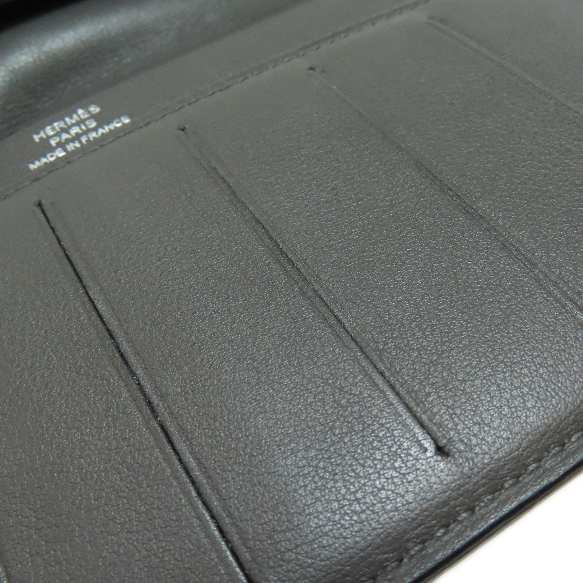 HERMES Long Wallet Purse Calfskin gray Citizen Twill Long Silk Inn Women Used