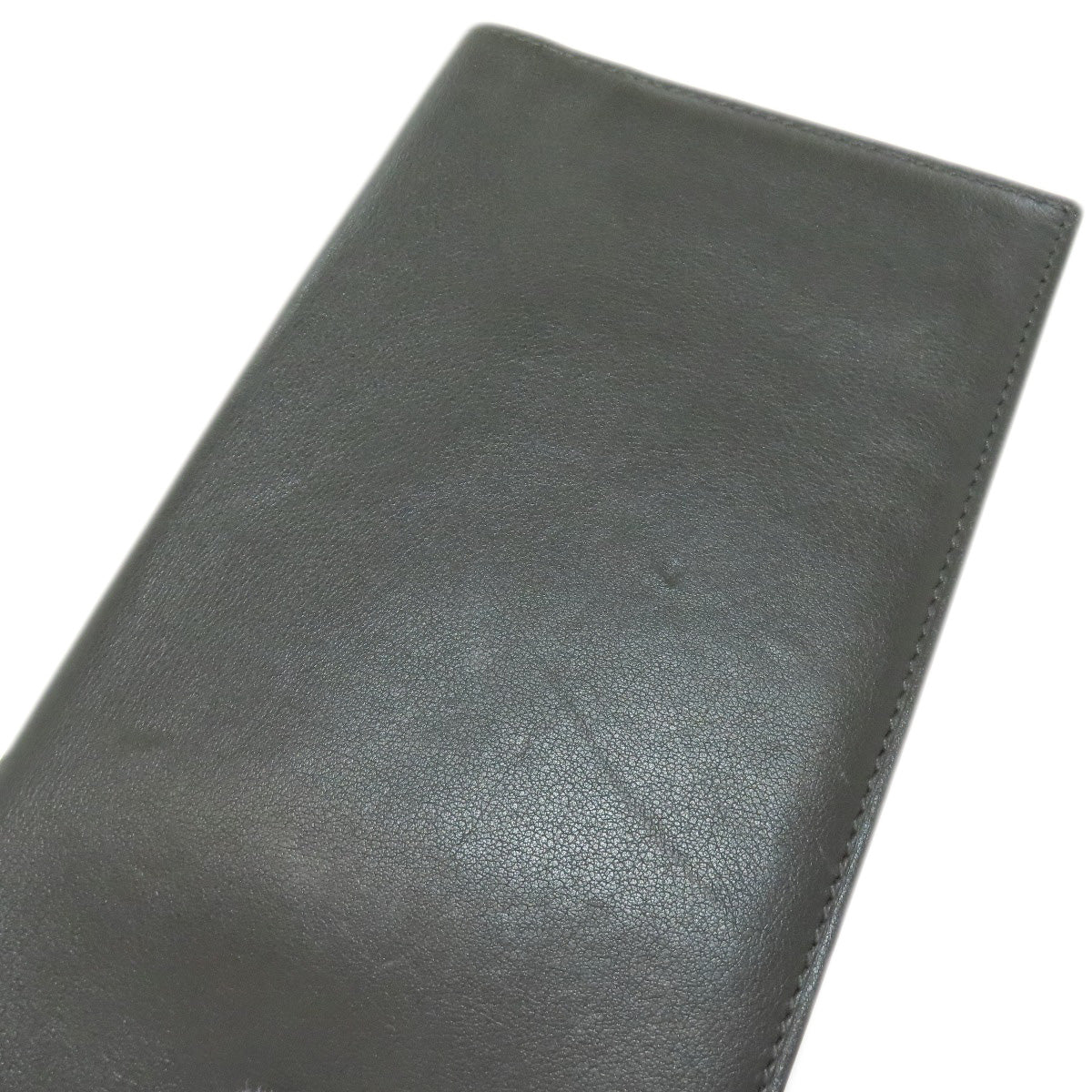 HERMES Long Wallet Purse Calfskin gray Citizen Twill Long Silk Inn Women Used