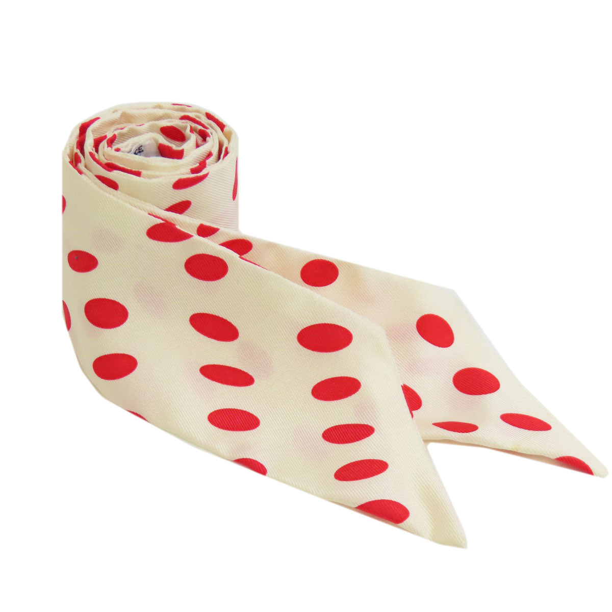 HERMES scarf silk white Twilly Hola Flamenca Dot Pattern Women Used