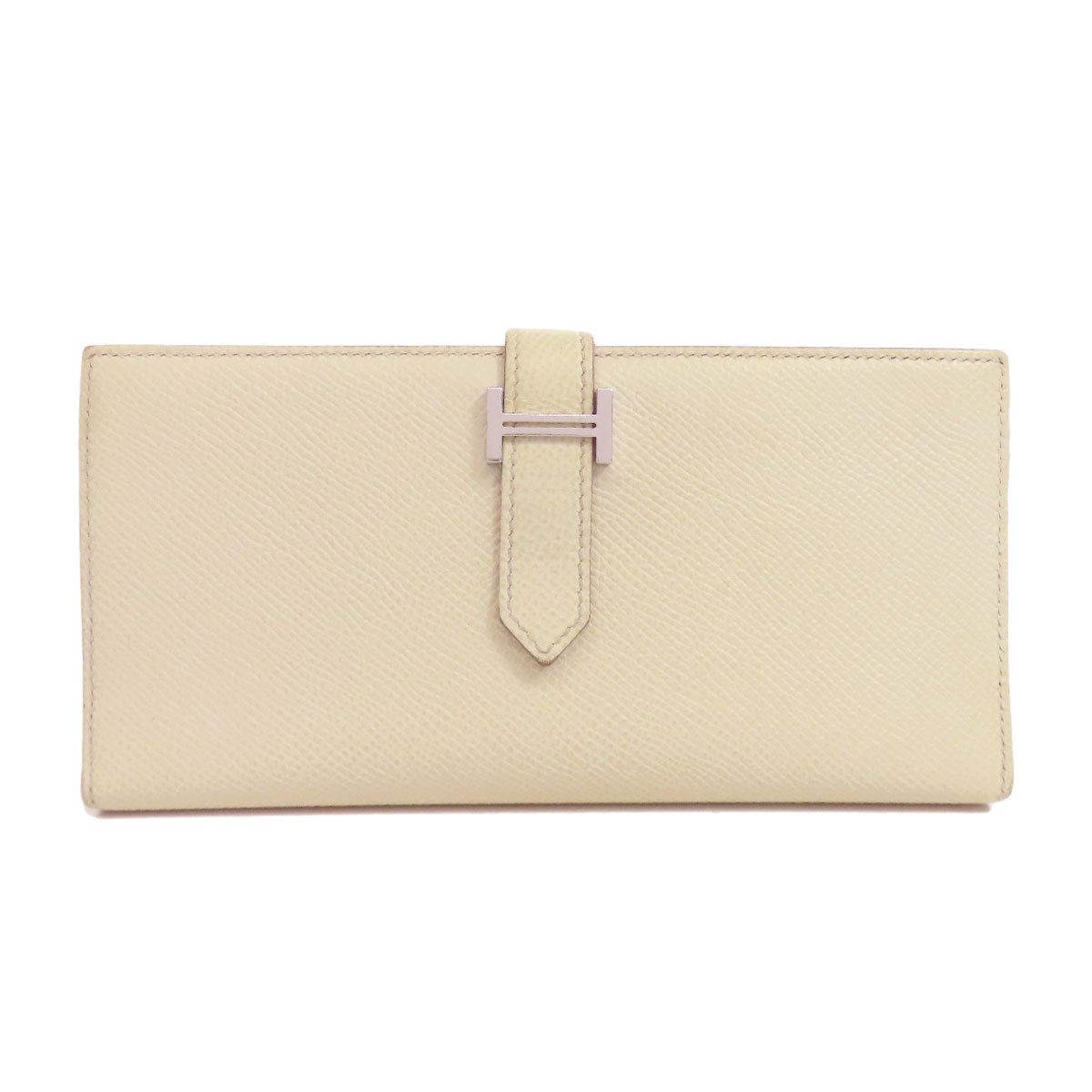 HERMES Long Wallet Purse Epsom white Bearn Soufflet Verso SilverMetal Women Used