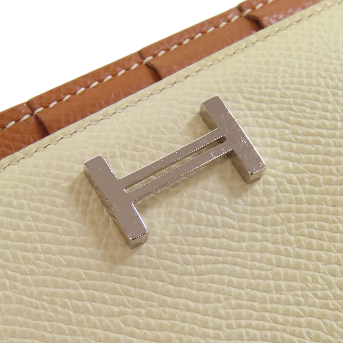 HERMES Long Wallet Purse Epsom white Bearn Soufflet Verso SilverMetal Women Used