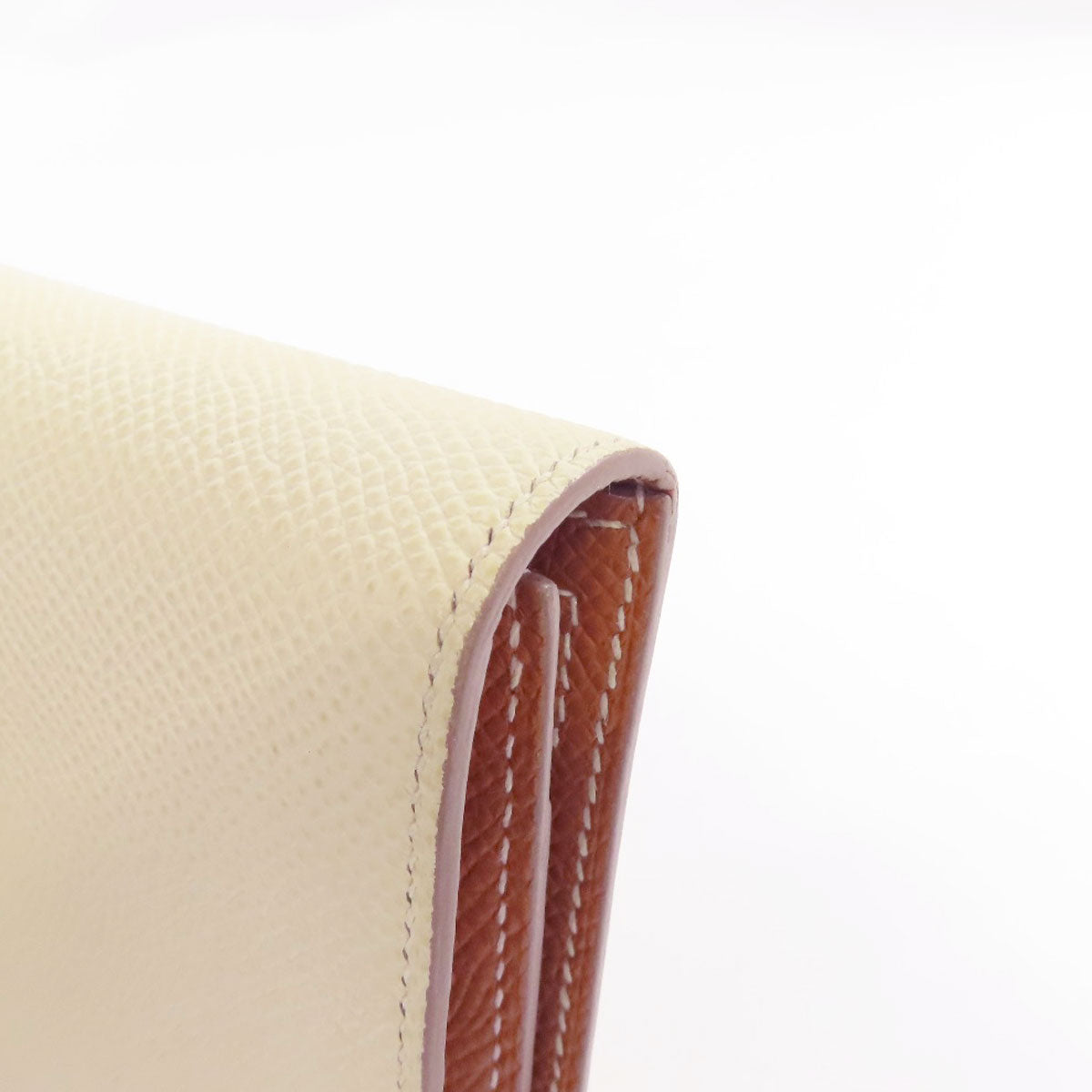 HERMES Long Wallet Purse Epsom white Bearn Soufflet Verso SilverMetal Women Used