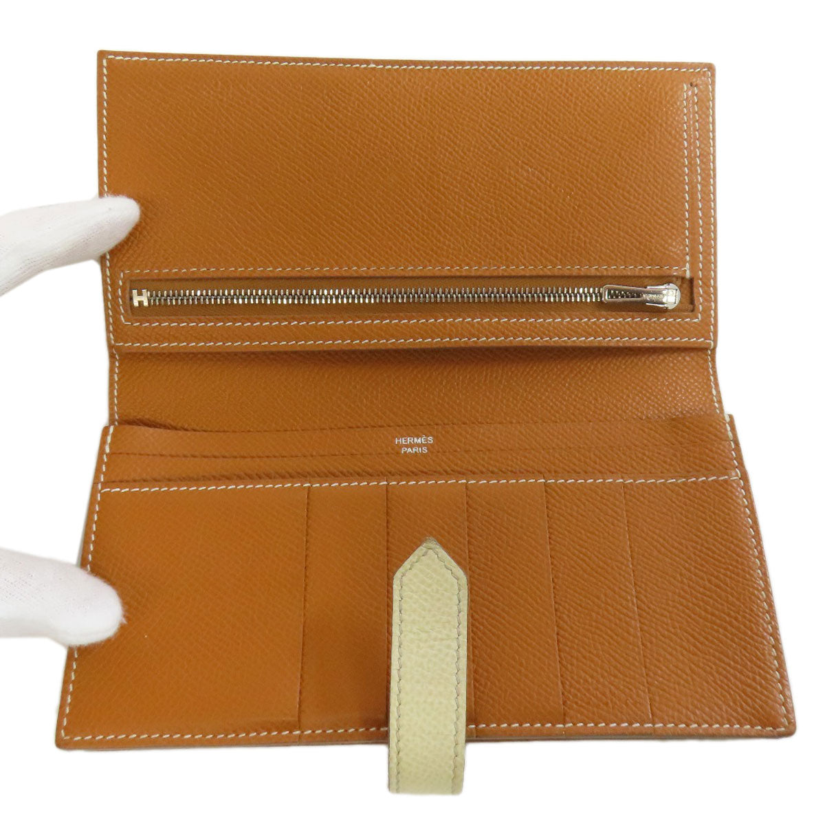 HERMES Long Wallet Purse Epsom white Bearn Soufflet Verso SilverMetal Women Used