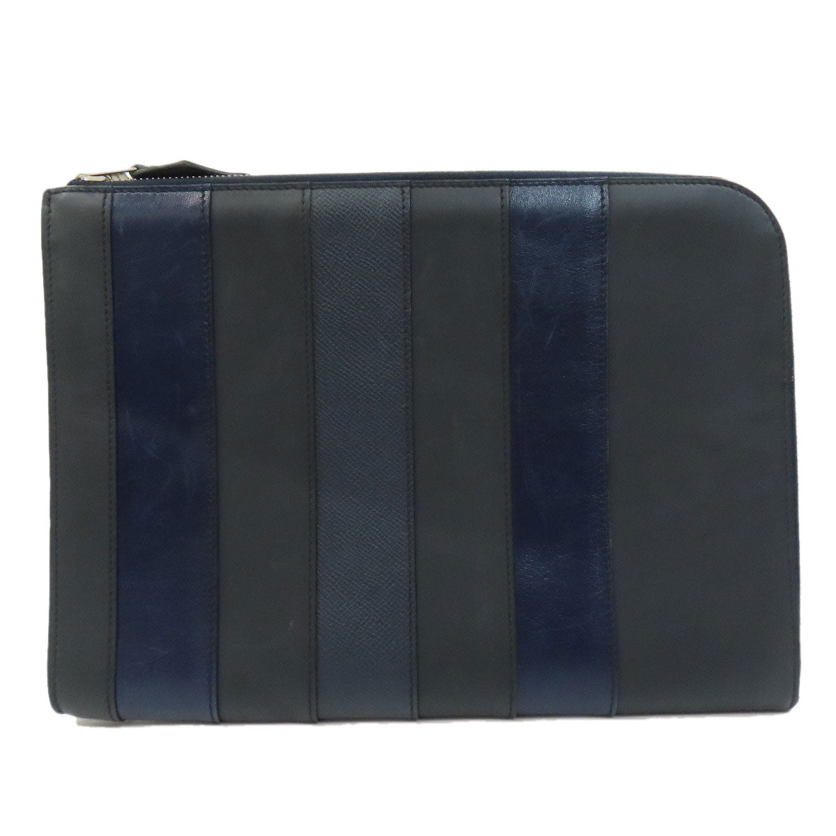 HERMES Clutch bag leather black stripe