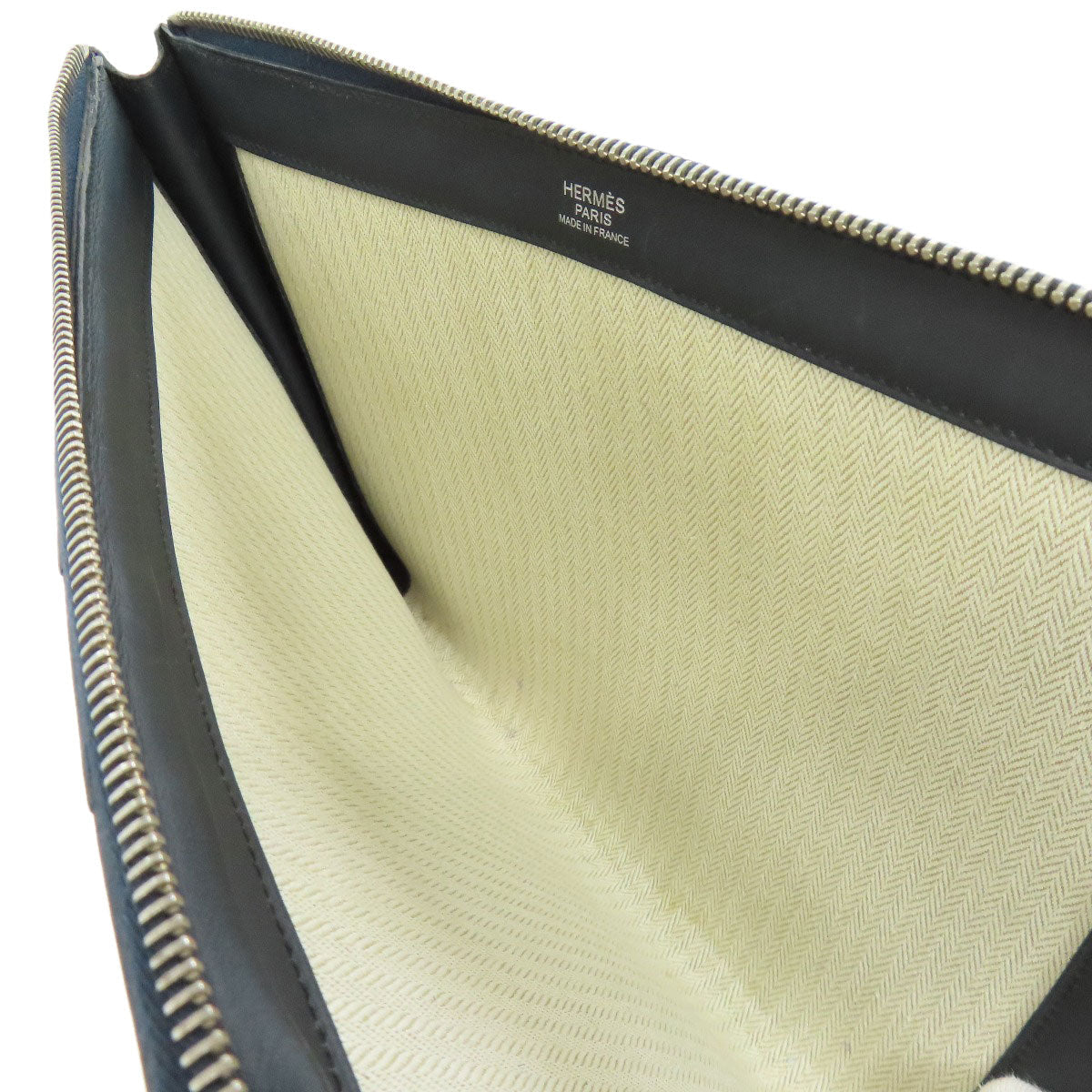 HERMES Clutch bag leather black stripe