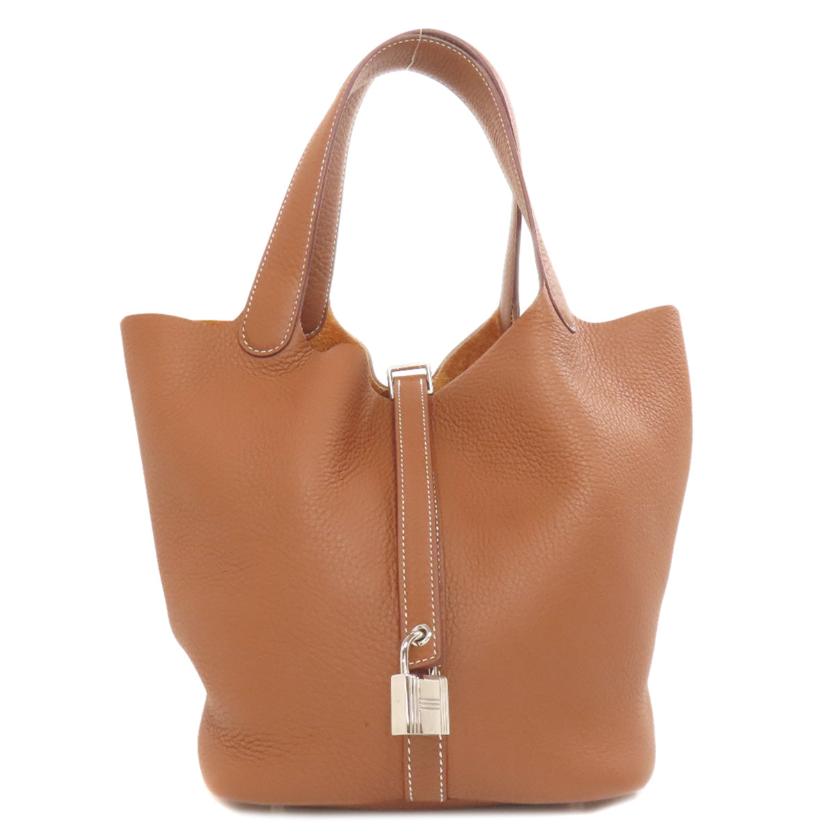 HERMES Handbag Taurillon Clemence Brown Picotin Lock MM SilverMetal