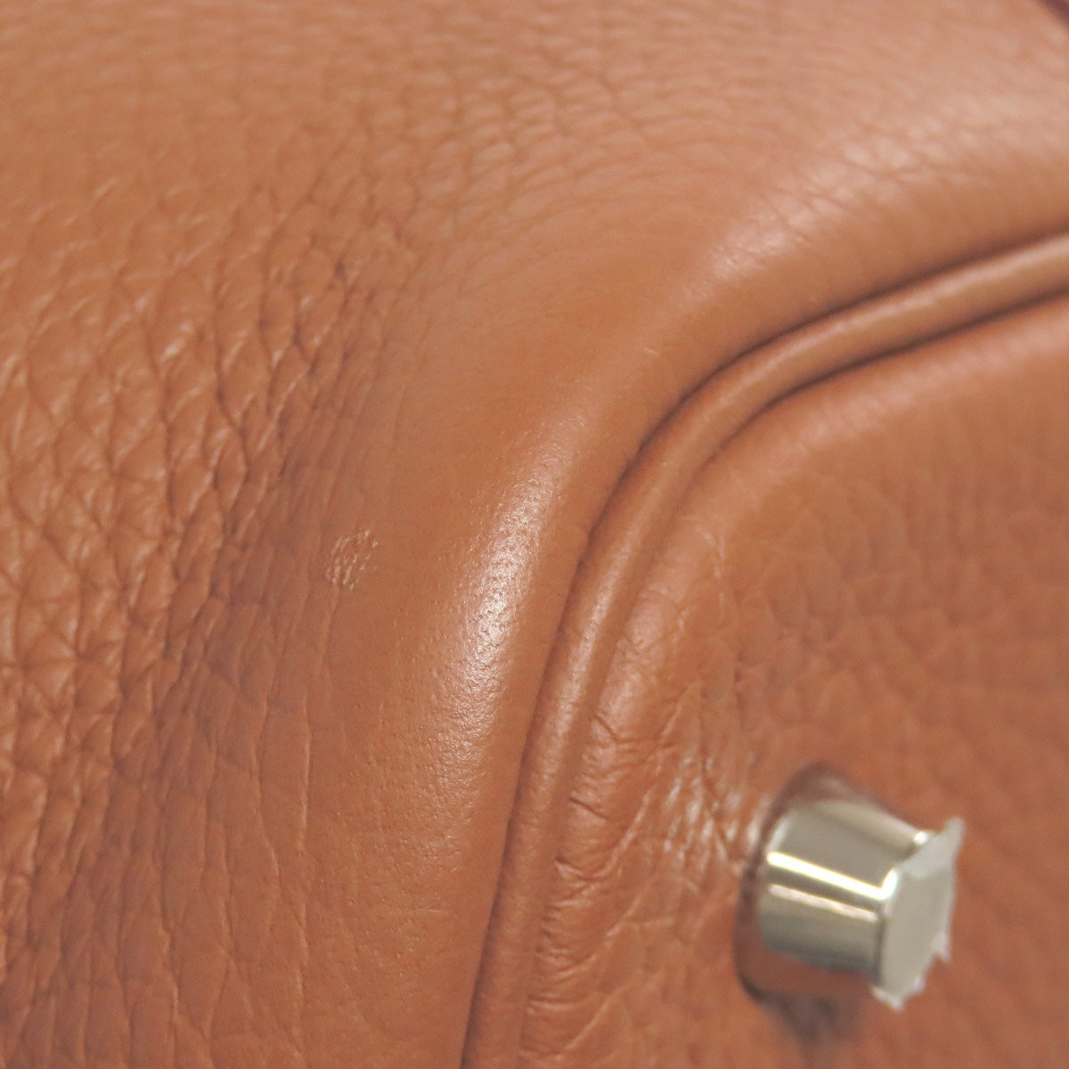 HERMES Handbag Taurillon Clemence Brown Picotin Lock MM SilverMetal