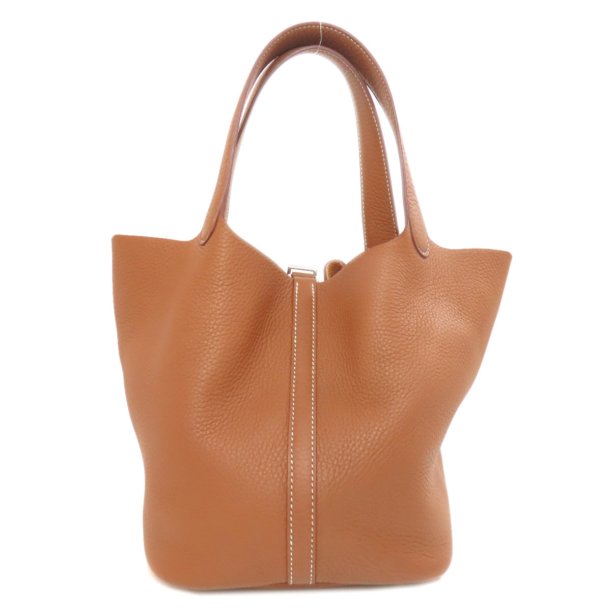 HERMES Handbag Taurillon Clemence Brown Picotin Lock MM SilverMetal