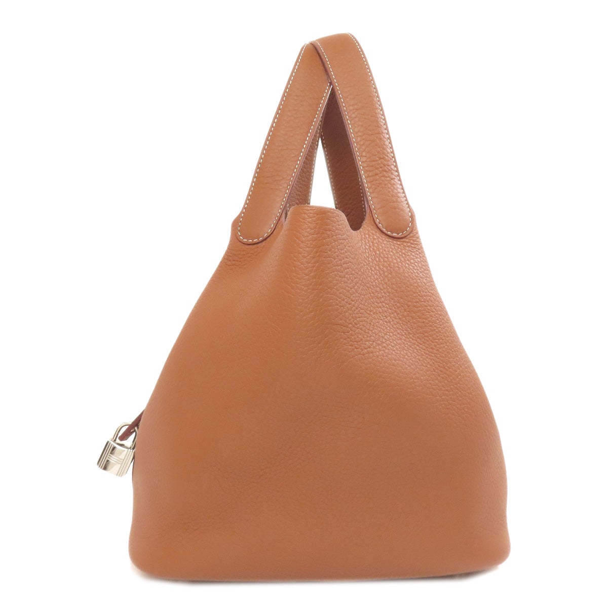 HERMES Handbag Taurillon Clemence Brown Picotin Lock MM SilverMetal