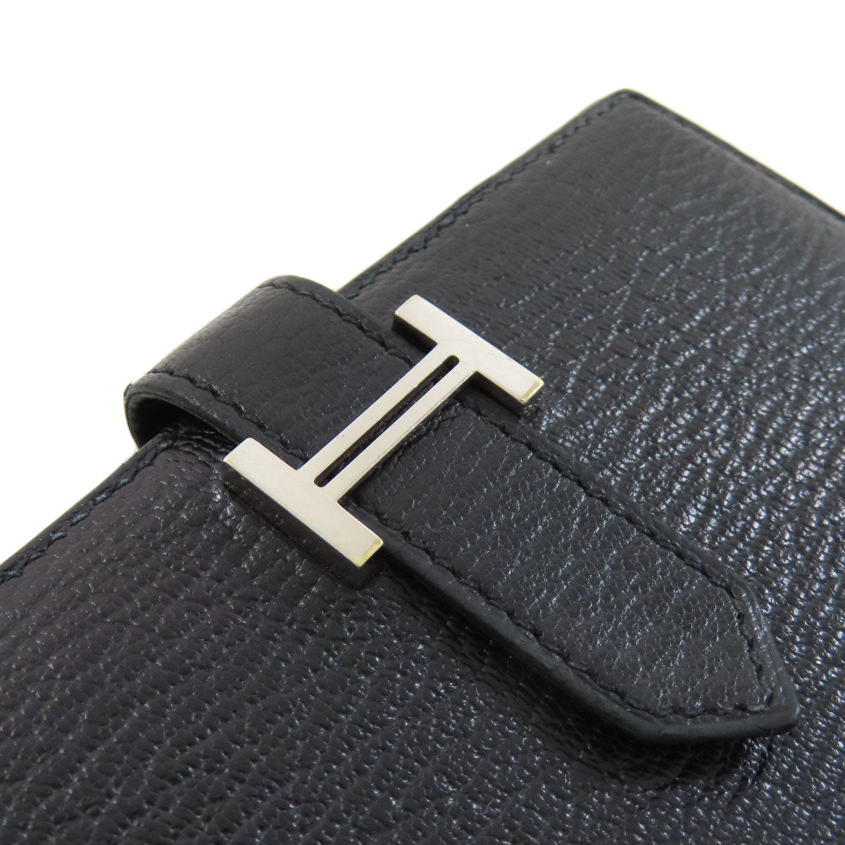 HERMES Bifold Wallet Shave black Bearn Compact SilverMetal
