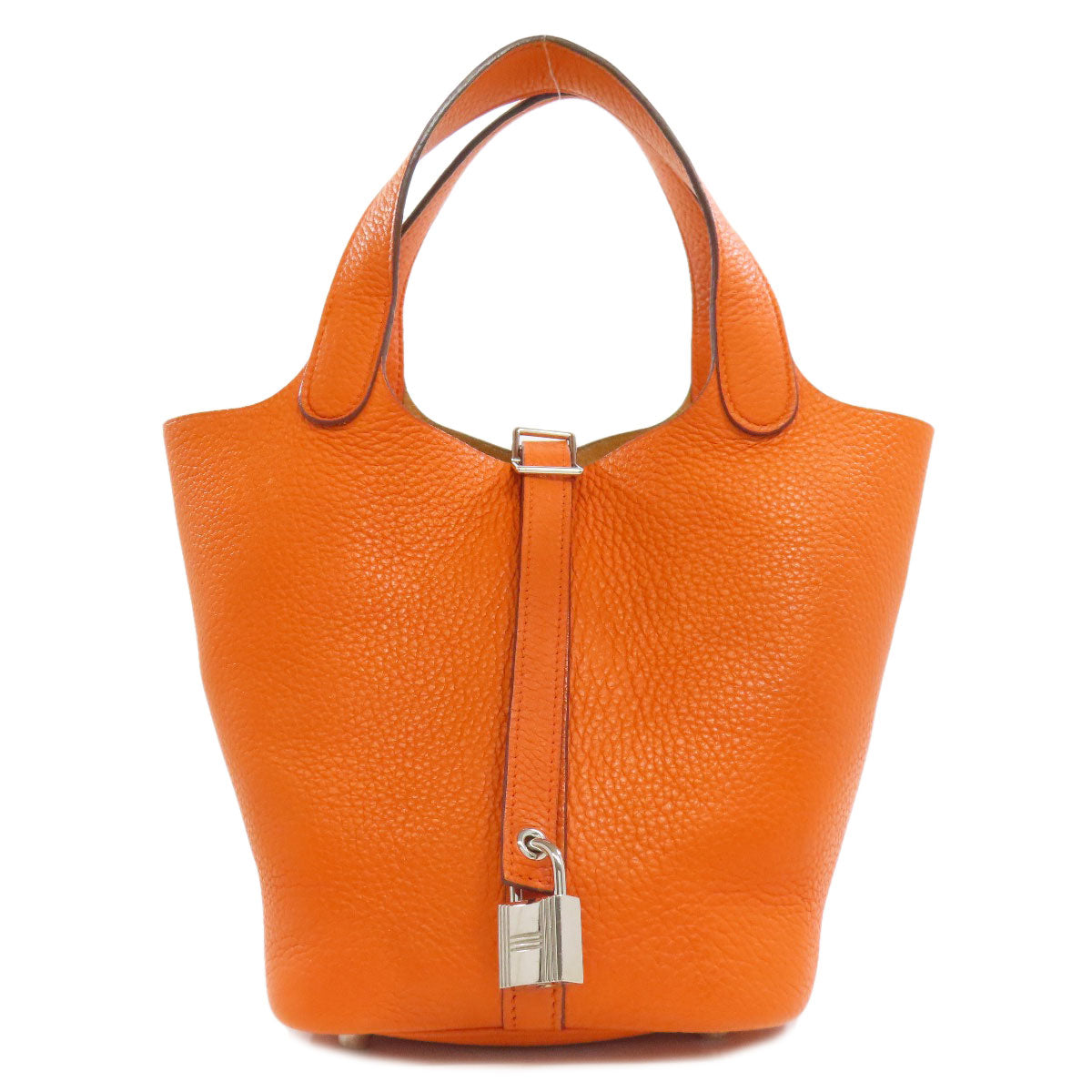 HERMES Handbag Taurillon Clemence Orange Picotin Lock PM SilverMetal