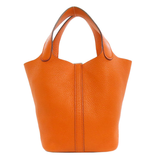 HERMES Handbag Taurillon Clemence Orange Picotin Lock PM SilverMetal