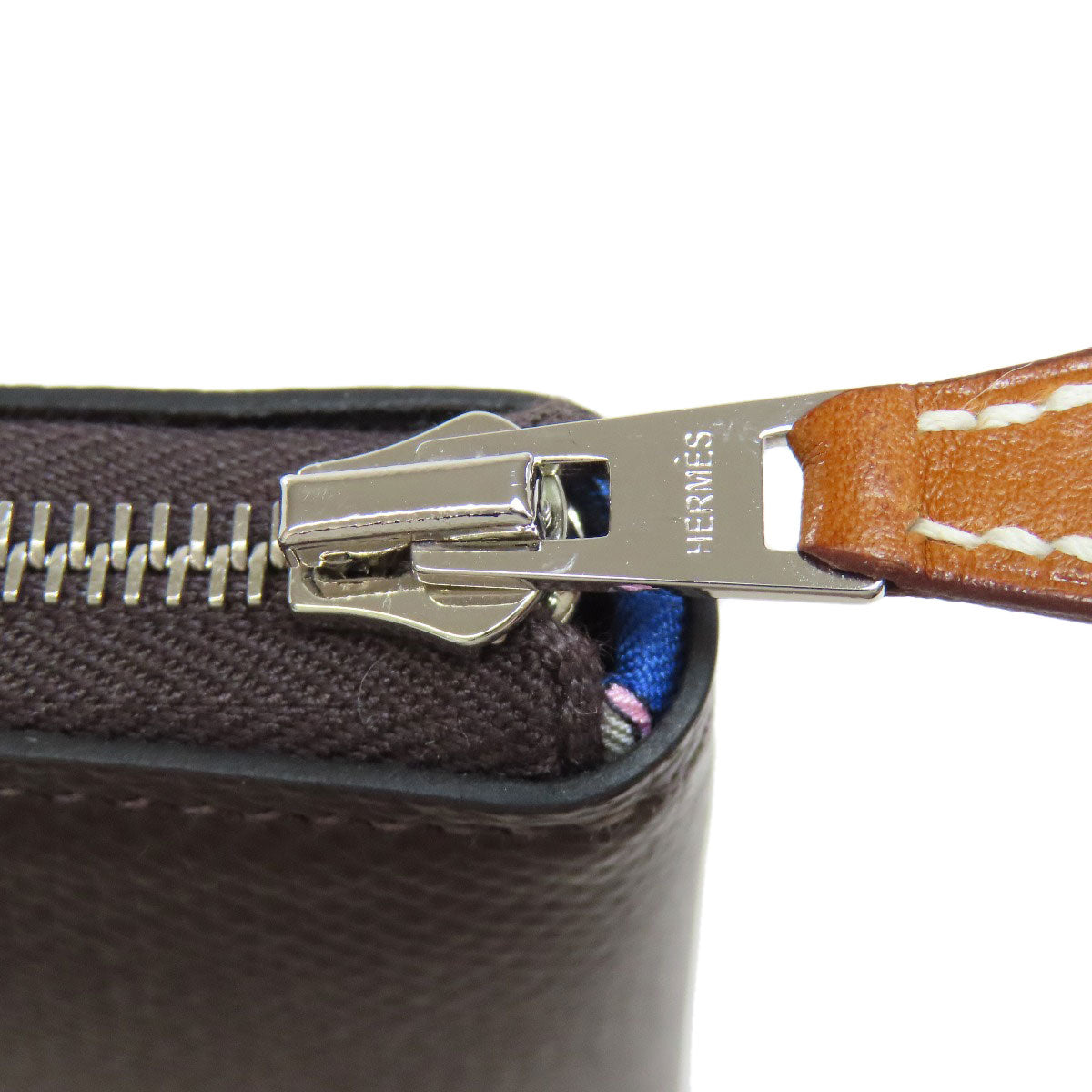 HERMES Long Wallet Purse Epsom Brown Azap Silkin Silver Metal