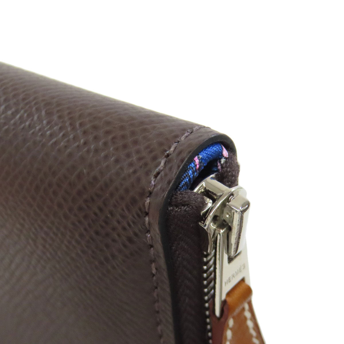HERMES Long Wallet Purse Epsom Brown Azap Silkin Silver Metal