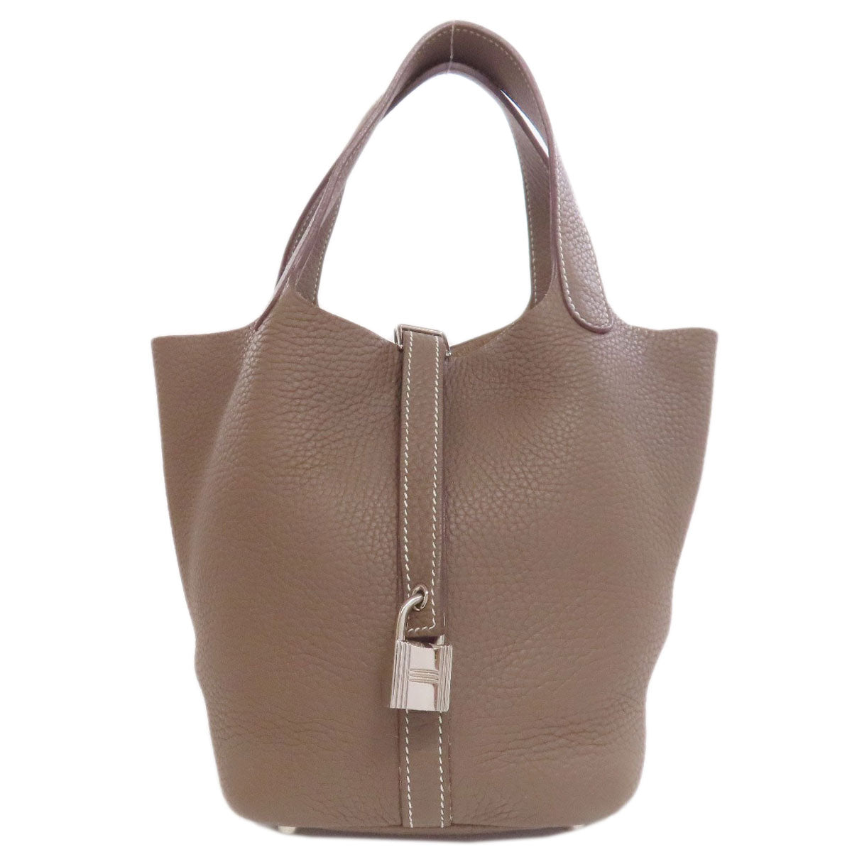 HERMES Handbag Taurillon Clemence beige Picotin Lock PM Etoupe SilverMetal