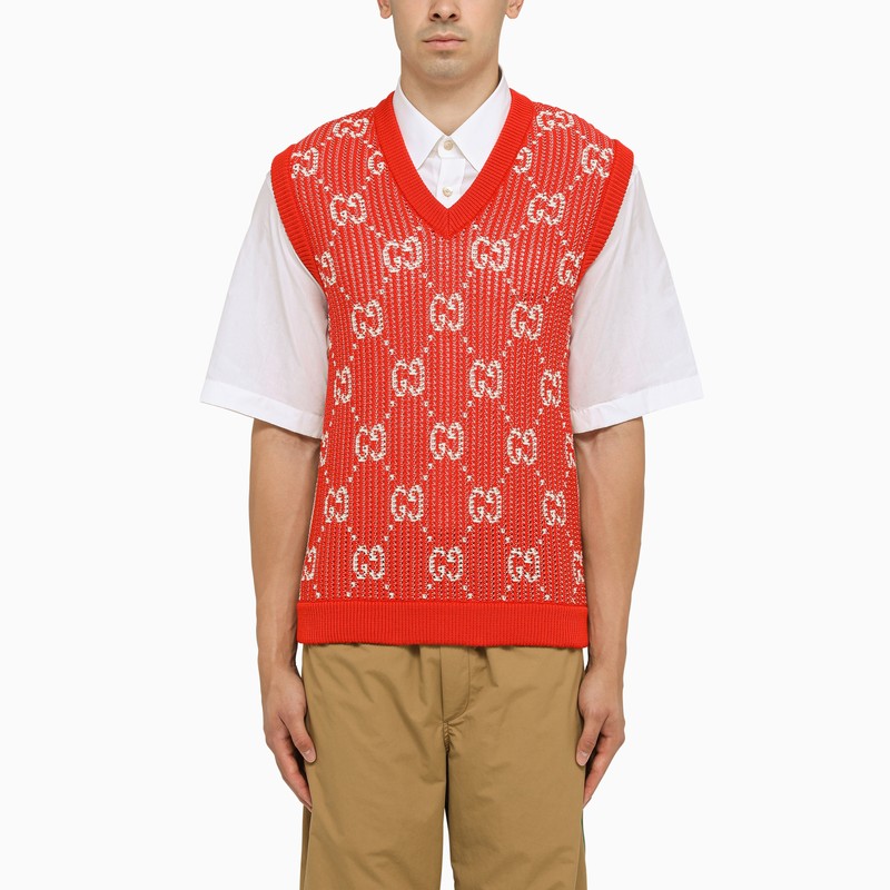 Gucci Red/Ivory Waistcoat With Gg Men